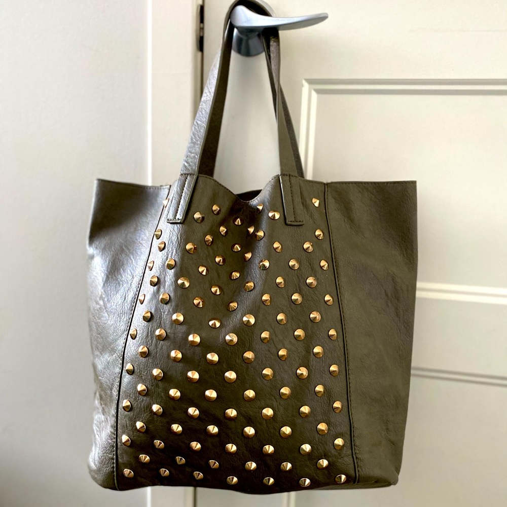 NWOT Studded Olive Green Tote Bag
